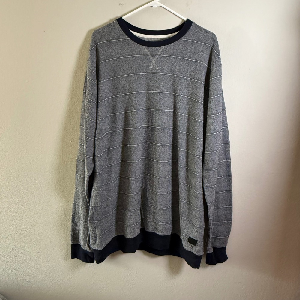 RVCA Mens XXL Striped Crewneck Sweatshirt Navy Grey Cotton Pullover Regular‎ Fit